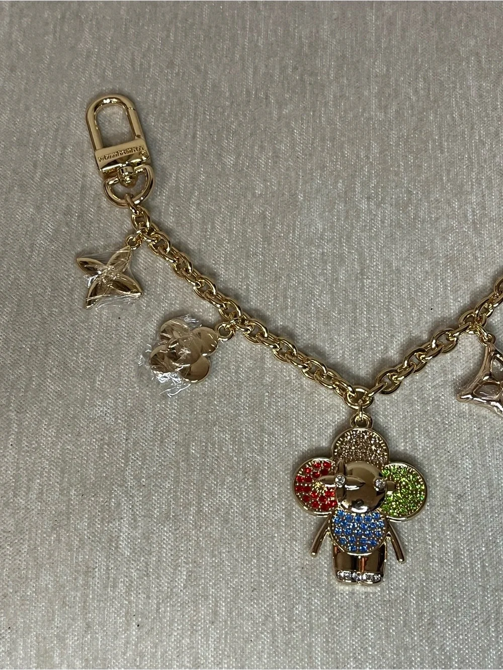 Gold Multicolor Crystal Fleur Charm Key/Bag Holder